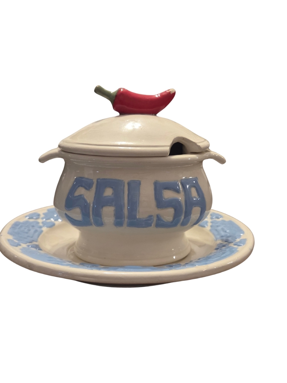 Ceramic Salsa Server with Red Chili Lid Accent